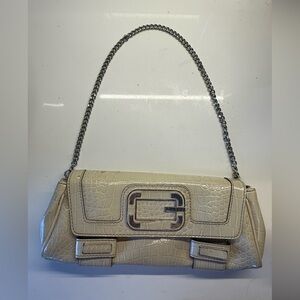 Elegant Cream Crocodile-Embossed Shoulder Bag by GUESS